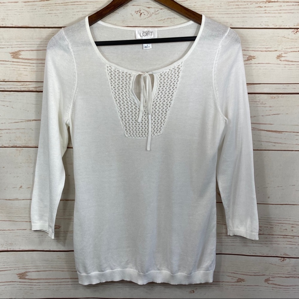 LOFT. Ann Taylor. Crocheted Front Tie Blouse.